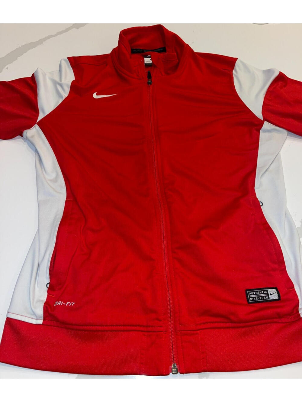 DESIGNER NIKE TEAM ACADEMY SIDELINE FULL ZIP RED & WHITE JACKET WOMEN'S LARGE